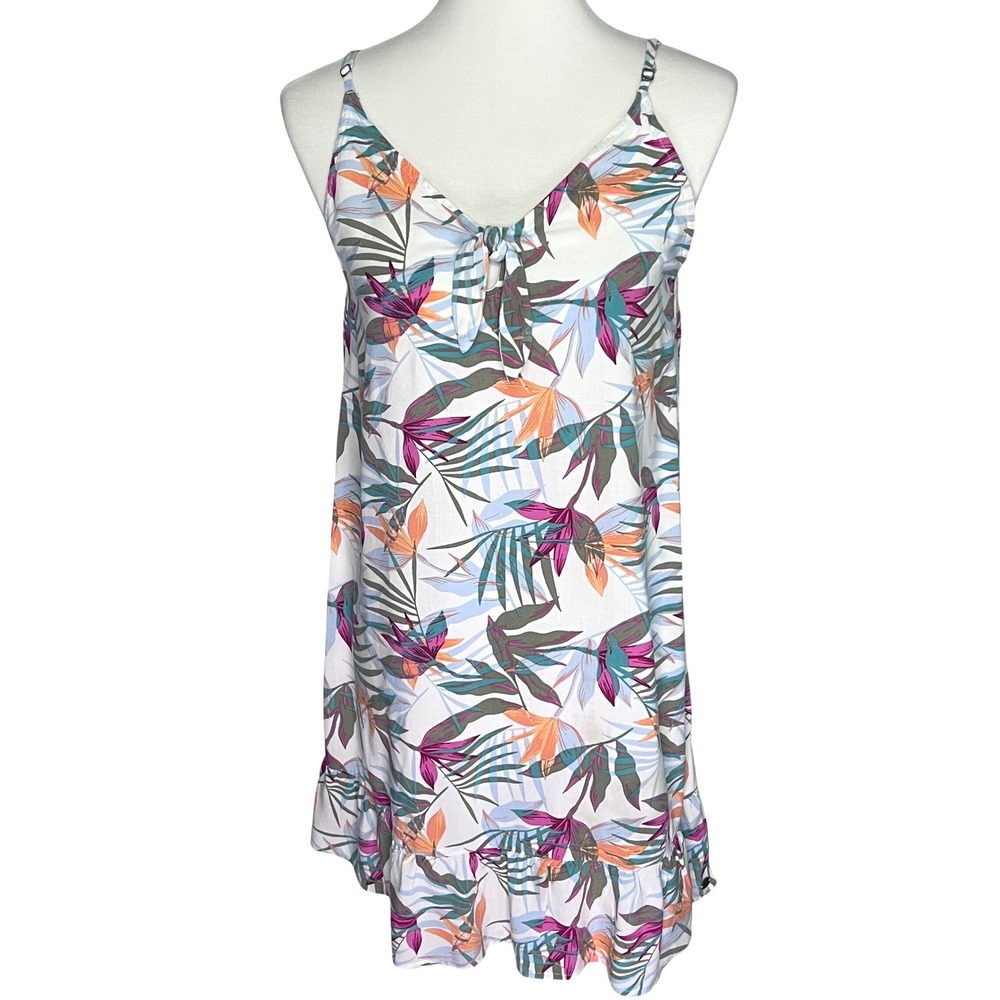 Roxy Tropical All Over Print Womens Ruffle Hem Sundress White Small Beach Resort
